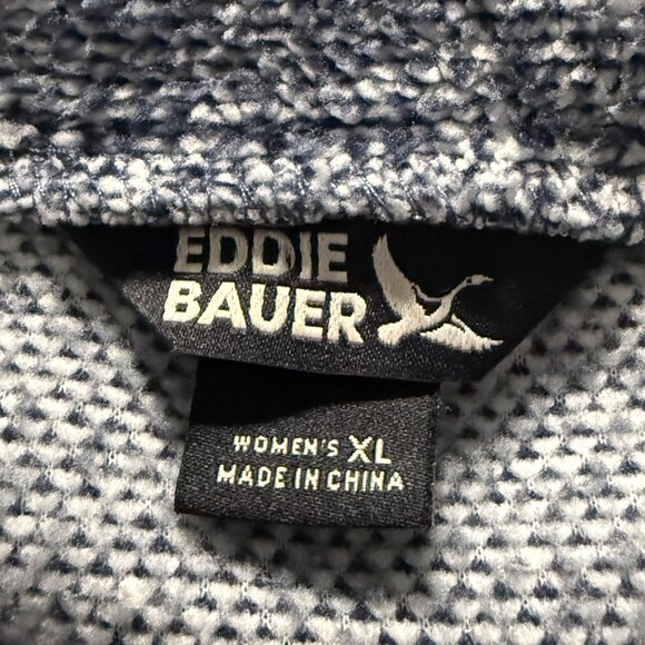 Eddie Bauer Womens XL Blue Heathered Fleece Pullover Sweater W/ Button Collar & - Picture 4 of 8